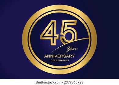 45 Year Anniversary Logo, Golden Color, Vector Template Design element for birthday, invitation, wedding, jubilee and greeting card illustration.