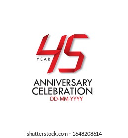 45 year anniversary, Red Dark Contour color with Speedy Design minimalist logo vector illustration on white background - Vector