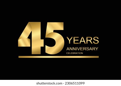 45 year anniversary vector banner template. gold icon isolated on black background.