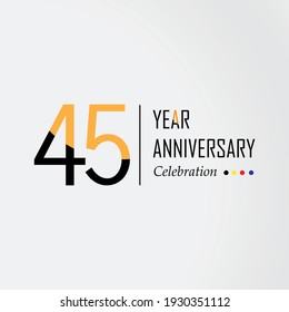 45 Year Anniversary Vector Template Design Illustration Black Orange Elegant White Background