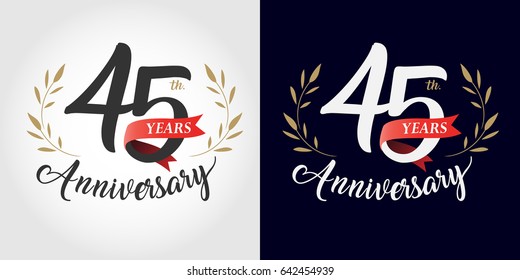 45 years, 45th anniversary, number, hand writing, and red ribbon. vintage style