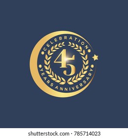 45 Years Anniversary badge Logo with Laurel Wreath in Gold Color