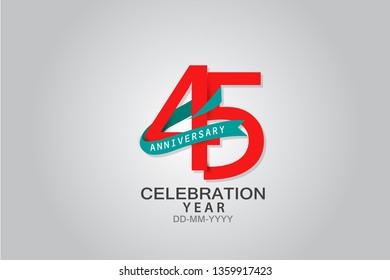 45 years anniversary blue ribbon celebration logotype. anniversary logo with Red text and Spark light white color isolated on black background, vector design for celebration, invitation - vector