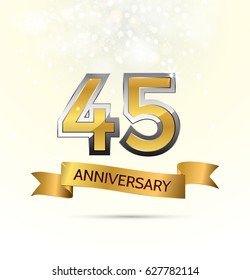 45 years anniversary celebration with Abstract background with many falling gold tiny confetti pieces.