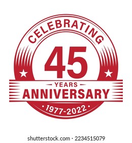 45 years anniversary celebration design template. 45th logo vector illustrations.