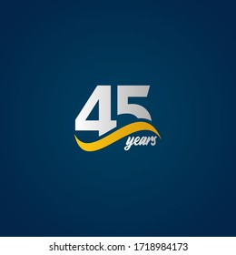 45 Years Anniversary Celebration Elegant White Yellow Blue Logo Vector Template Design Illustration