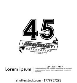 45 years anniversary celebration emblem. anniversary logo with ribbon black and white stamp isolated, vector illustration template design for web, celebration card & invitation card