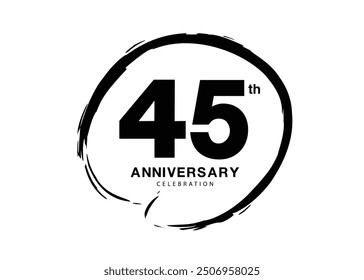 45 Years Anniversary Celebration logo black paintbrush vector, 45 number logo design, 45th Birthday Logo, happy Anniversary, Vector Anniversary For Celebration, poster, Invitation Card, black color