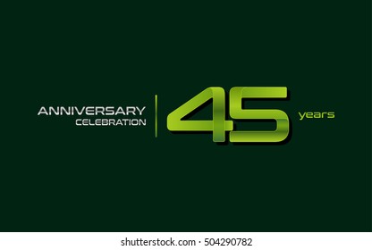 45 Years Anniversary Celebration Logo, Green, Isolated on Dark Green Background