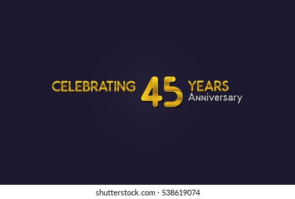 45 Years Anniversary Celebration Logo, Yellow, Isolated on Dark Purple Background