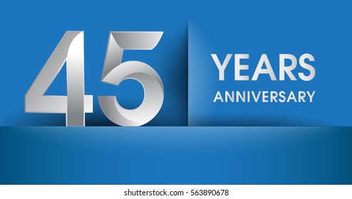 45 years Anniversary celebration logo, flat design isolated on blue background, vector elements for banner, invitation card and birthday party.