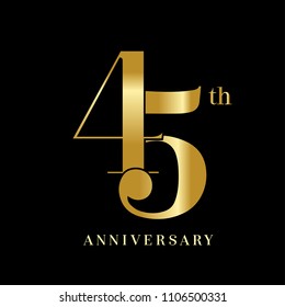 45 years anniversary celebration logotype  overlapping style with golden color. vector illustration isolated on dark background