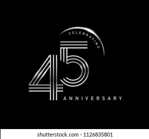 45 years anniversary celebration logotype with line number style silver color isolated on black color. vector anniversary for celebration, invitation card, and greeting card