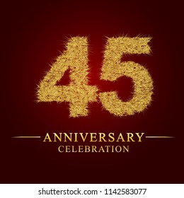 45 years anniversary celebration logotype. Logo gold pile of dry rice on red background. Number nest and fuzz gold foil.