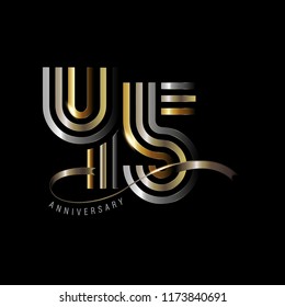 45 years anniversary celebration logotype with line number gold and silver color isolated on black color. vector anniversary for celebration, invitation card, and greeting card