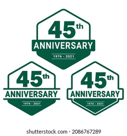 45 years anniversary celebration logotype. 45th anniversary logo collection. Set of anniversary design template. Vector and illustration.