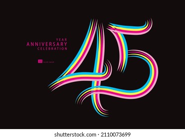 45 Jahre Jubiläum Feiern logotype farbige Linie Vektor, 45 Geburtstag Logo, 45 Zahl, Banner-Vorlage, Vektordesign-Elemente für Einladungskarte und Poster.