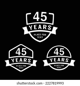 45 years anniversary celebration logotype. 45th anniversary logo collection. Set of anniversary design template. Vector illustration.	