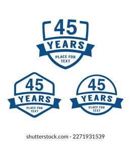 45 years anniversary celebration logotype. 45th anniversary logo collection. Set of anniversary design template. Vector illustration.