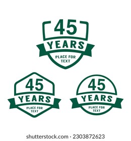 45 years anniversary celebration logotype. 45th anniversary logo collection. Set of anniversary design template. Vector illustration.