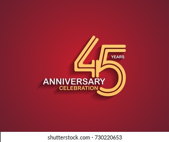 45 years anniversary celebration logotype with linked number gold and silver color isolated on red color. vector anniversary for celebration, invitation card, and greeting card