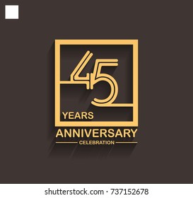 45 years anniversary celebration logotype style linked line in the square with golden color. vector illustration isolated on dark background