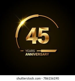 45 Years Anniversary Celebration Logotype. Golden Elegant Vector Illustration with Half Circle, Isolated on Black Background can be use for Celebration, Invitation, and Greeting card