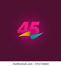 45 Years Anniversary Celebration Purple Ribbon Vector Template Design Illustration