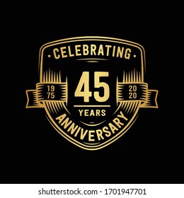 45 years anniversary celebration shield design template. 45th anniversary logo. Vector and illustration.
