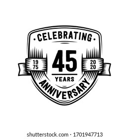 45 years anniversary celebration shield design template. 45th anniversary logo. Vector and illustration.
