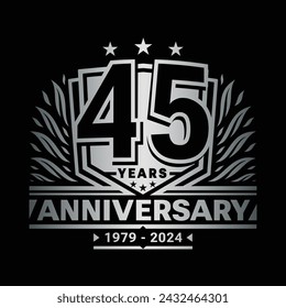 45 years anniversary celebration shield design template. 45th anniversary logo. Vector and illustration.