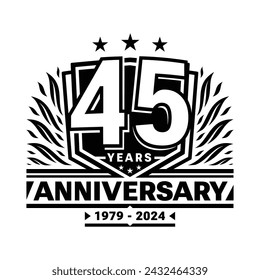 45 years anniversary celebration shield design template. 45th anniversary logo. Vector and illustration.