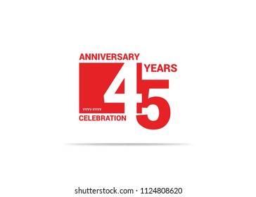 45 Years Anniversary celebration simple red design logo type. silhouette number inside red box vector illustration. 