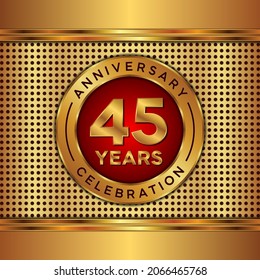45 años de aniversario, celebración de aniversario diseño vectorial con color dorado sobre fondo de textura dorada, diseño simple y de lujo. plantilla de vector de logotipo