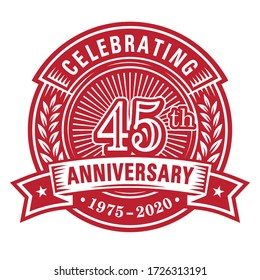 45 years anniversary celebrations design template. 45th logo. Vector and illustrations.