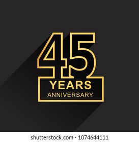 45 years anniversary design line style with square golden color for anniversary celebration event. isolated with black background