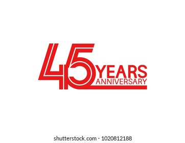 45 years anniversary design with red multiple line style isolated on white background for celebration