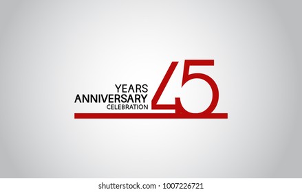 45 years anniversary design with simple line red color isolated on white background for celebration