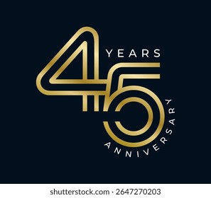 45 Years Anniversary design vector illustration. Unique 45 years logo design template. In gold color