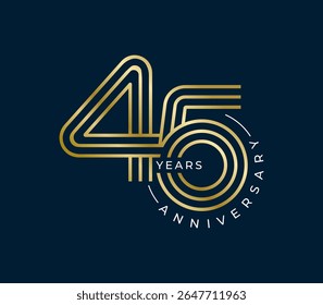 45 Years Anniversary design vector illustration. Unique 45 years logo design template. In gold color