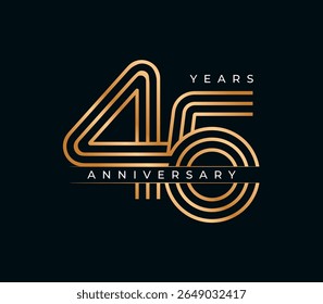 45 Years Anniversary design vector illustration. Unique 45 years logo design template. In gold color