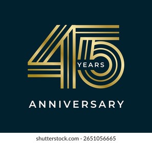 45 Anos Anniversary design vetor ilustração. Modelo de design de logotipo exclusivo de 45 anos. De cor dourada
