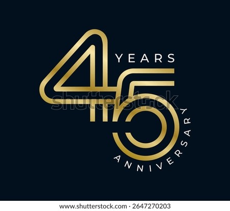 45 Years Anniversary design vector illustration. Unique 45 years logo design template. In gold color