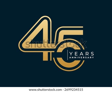 45 Years Anniversary design vector illustration. Unique 45 years logo design template. In gold color