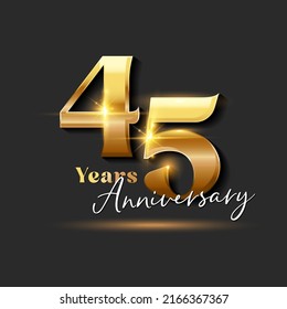 45 years Anniversary Gold Logotype number. Vector Design for Greeting Card and Invitation Card
