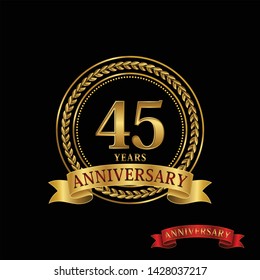 45 years anniversary with golden ring and ribbon, and with golden ring and red ribbon. vector template.