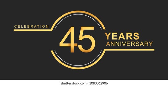 45 years anniversary golden and silver color with circle ring isolated on black background for anniversary celebration event