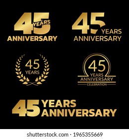 45 years anniversary icon or logo set. 45th birthday celebration badge or label for invitation card, jubilee design. Vector illustration.