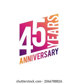 45 Years Anniversary Illustration On White Background Vector Logo Template.