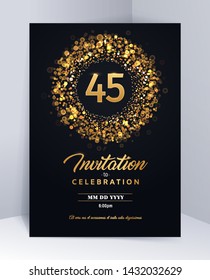 45 years anniversary invitation card template isolated vector illustration. Black greeting card template